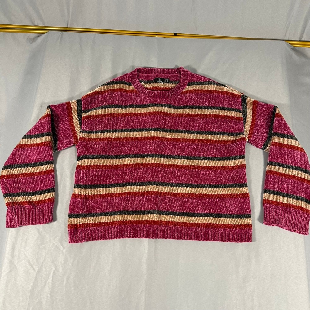 Volcom Womens Chenille Striped Sweater Pink‎ Multi Color Small